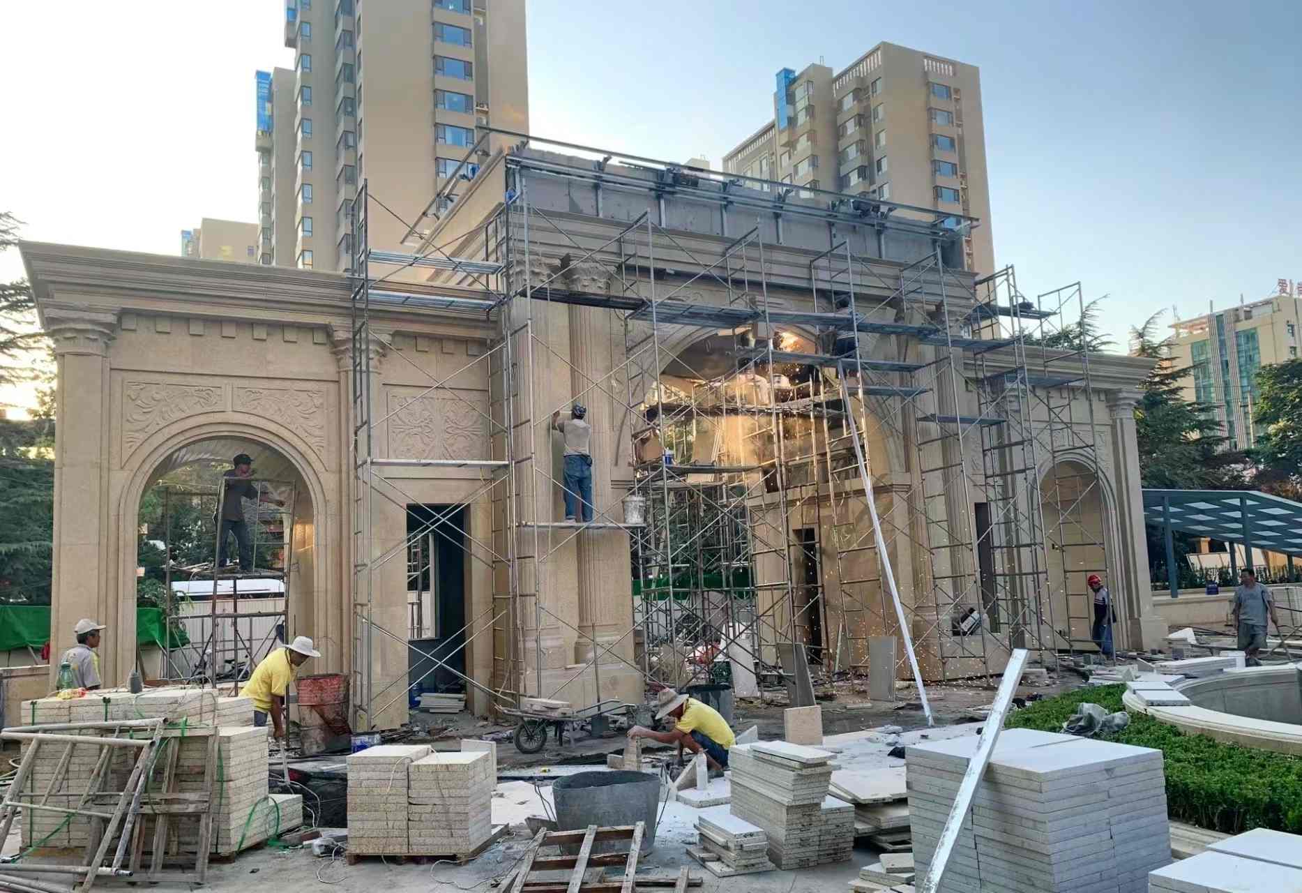 衡水 黄金麻荔枝面花岗岩小区门楼外墙干挂