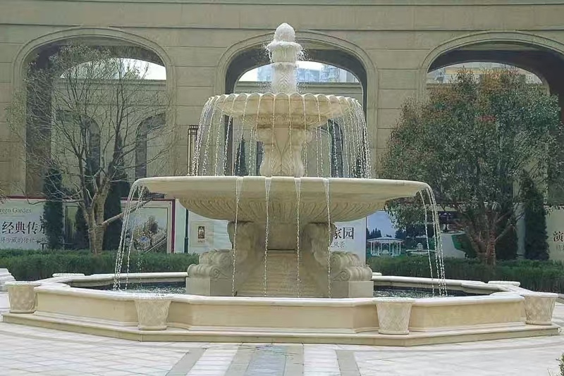 衡水 黄金麻花岗岩异型加工——户外庭院石雕流水喷泉