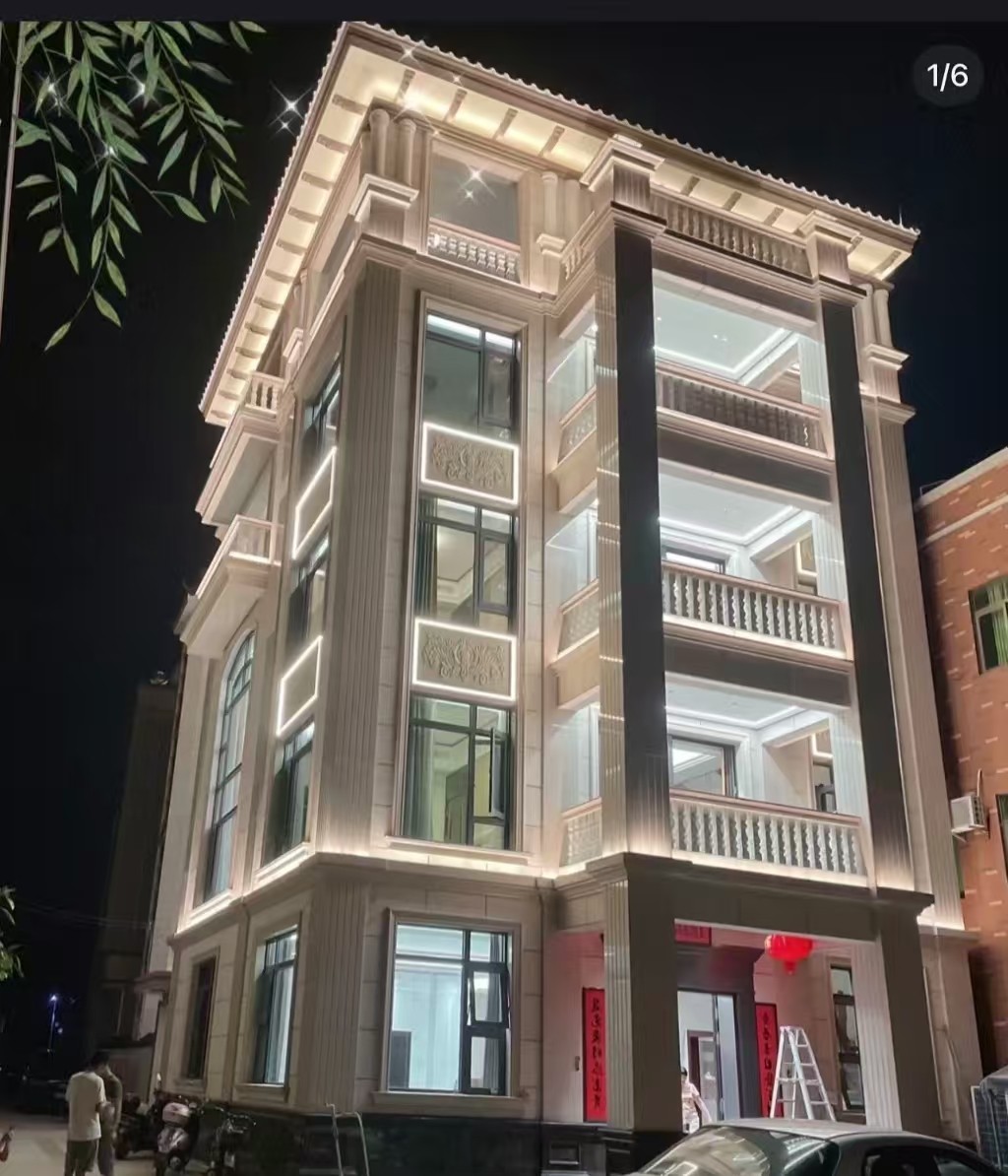 衡水 芝麻白花岗岩别墅外墙夜间效果